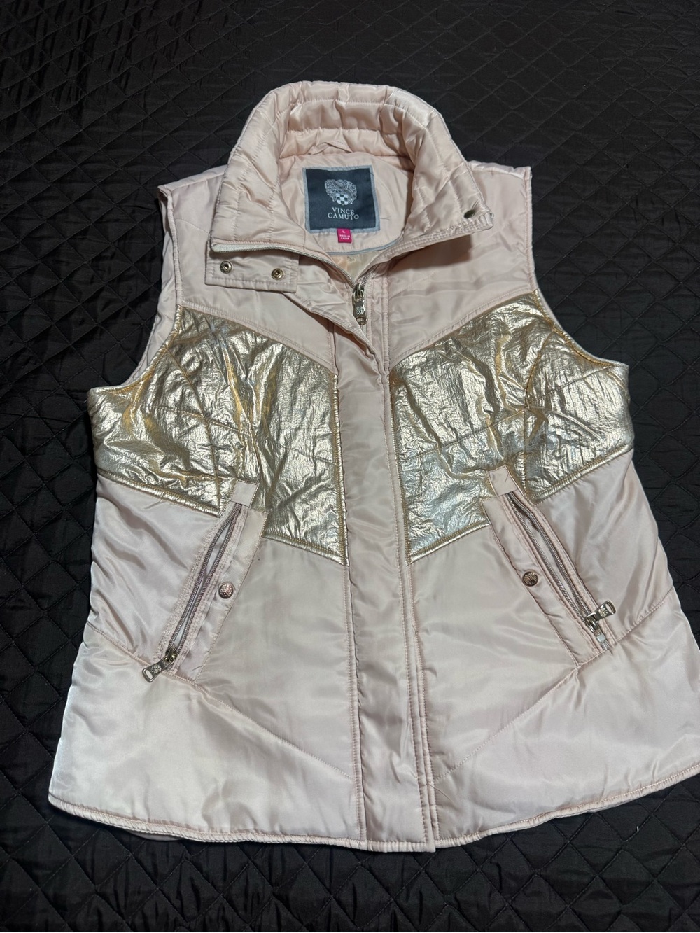 Vince Camuto Blush Pink Vest with Gold Metallic Panels